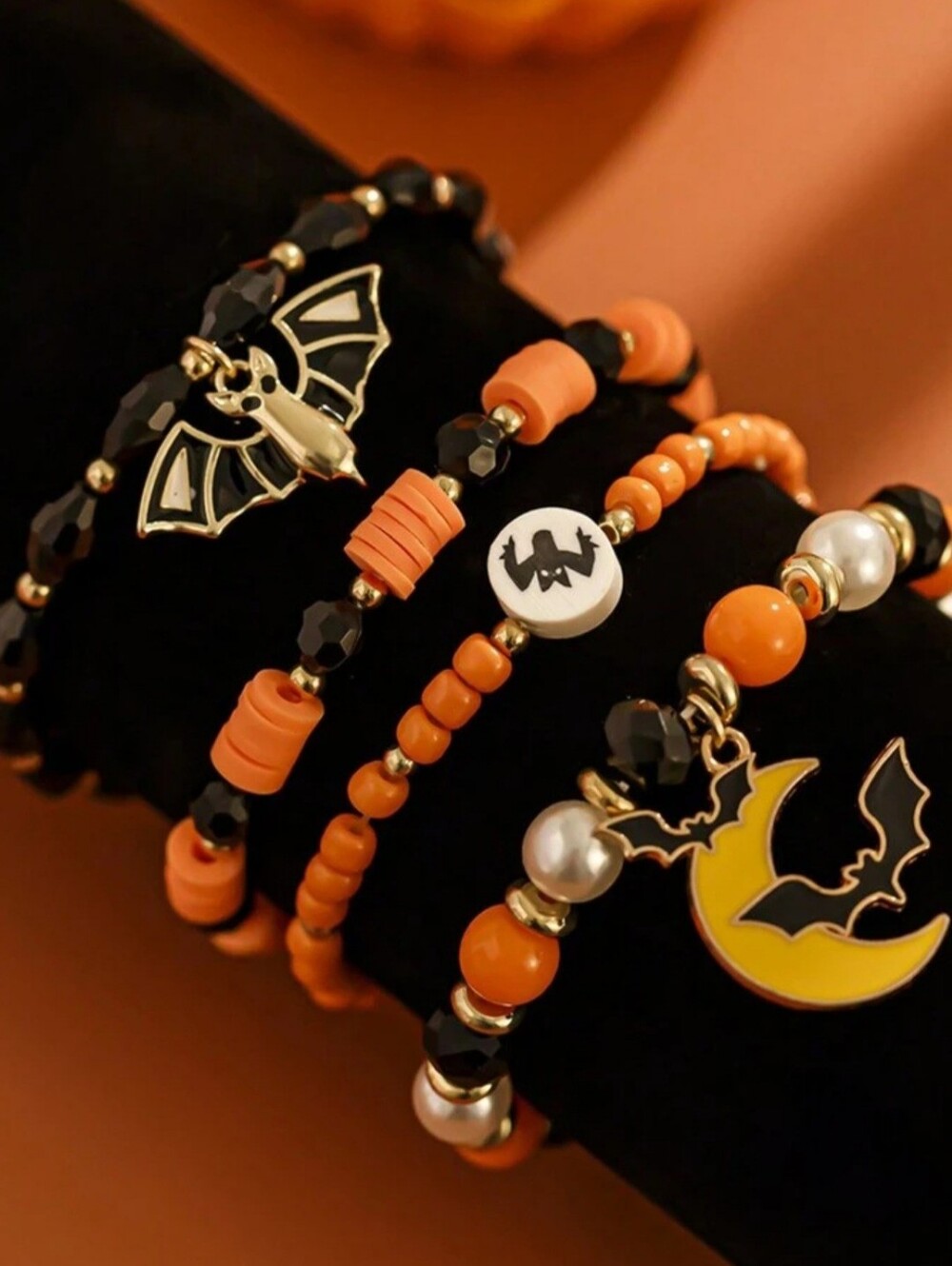 Fashion Jewelry Orange and Black Halloween Charm Bracelet Set